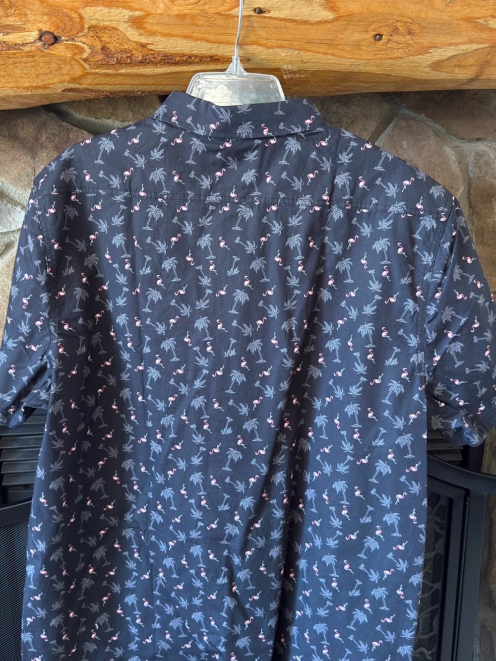 Men’s Navy Flamingo Print Short-Sleeve Shirt - Picture 4 of 7